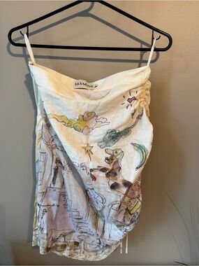 Jasmine White Illustrated Linen Skirt, size S